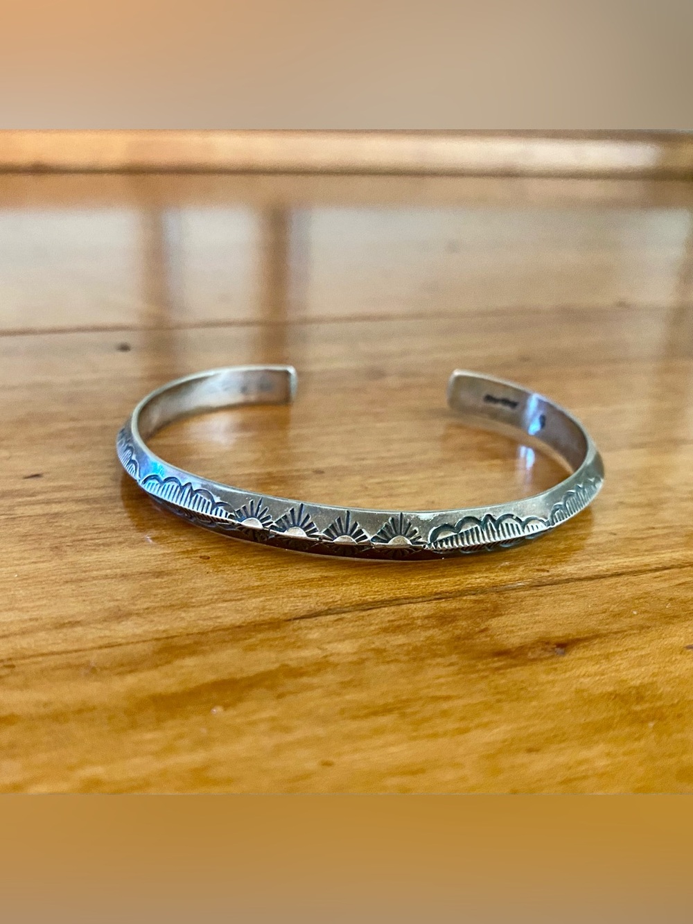 Vintage Native Sterling Silver Stamped Cuff Bracelet size 6 1/4”